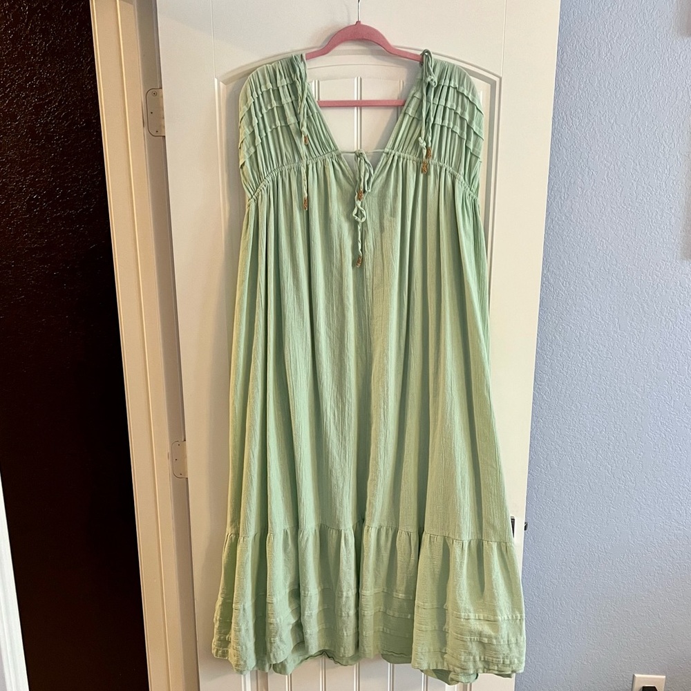 Free People mint green cotton linen dress